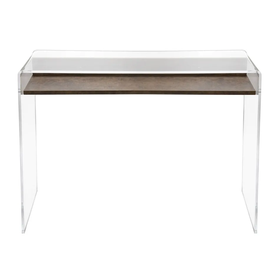 Transparant plexiglas bureau met design houten plank - Carducci Viadurini