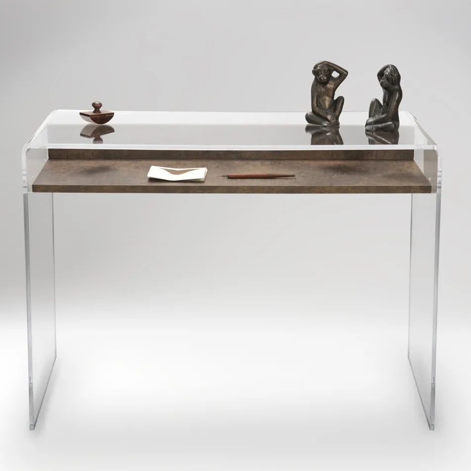 Transparant plexiglas bureau met design houten plank - Carducci Viadurini