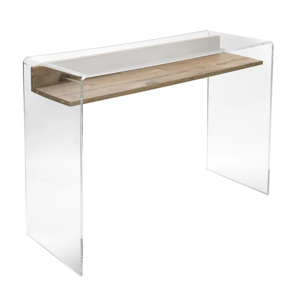 Transparant plexiglas bureau met design houten plank - Carducci Viadurini