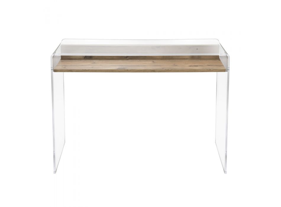 Transparant plexiglas bureau met design houten plank - Carducci Viadurini