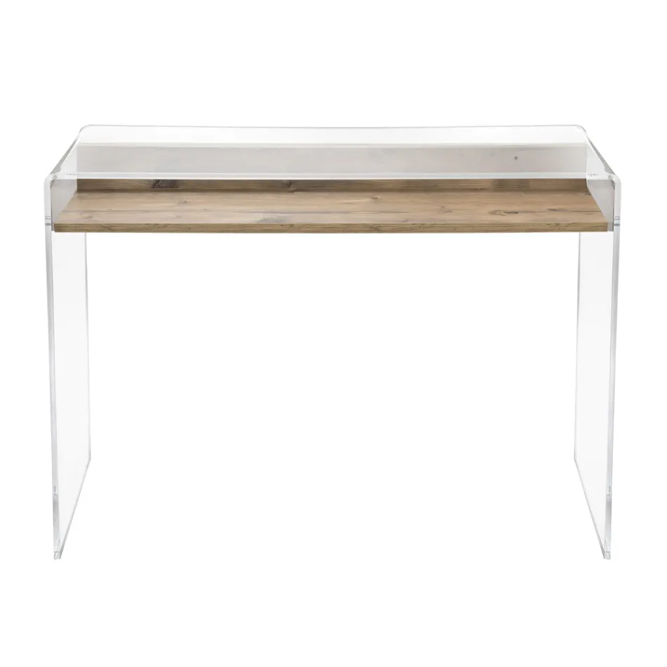 Transparant plexiglas bureau met design houten plank - Carducci Viadurini