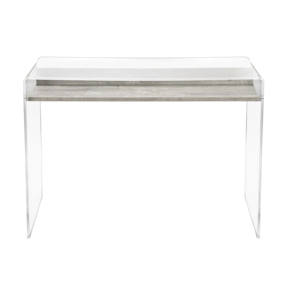 Transparant plexiglas bureau met design houten plank - Carducci Viadurini