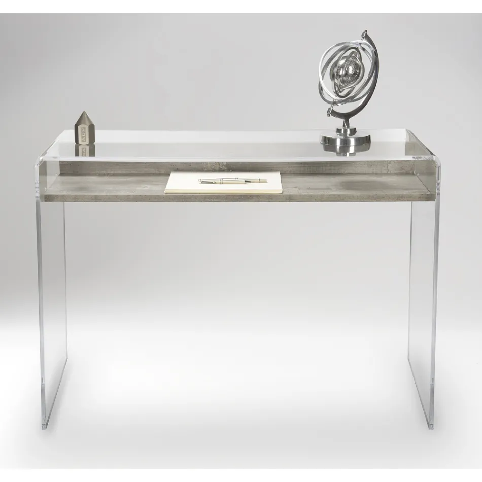 Transparant plexiglas bureau met design houten plank - Carducci Viadurini