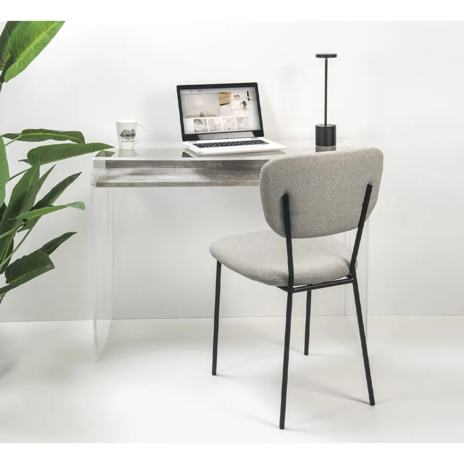 Transparant plexiglas bureau met design houten plank - Carducci Viadurini