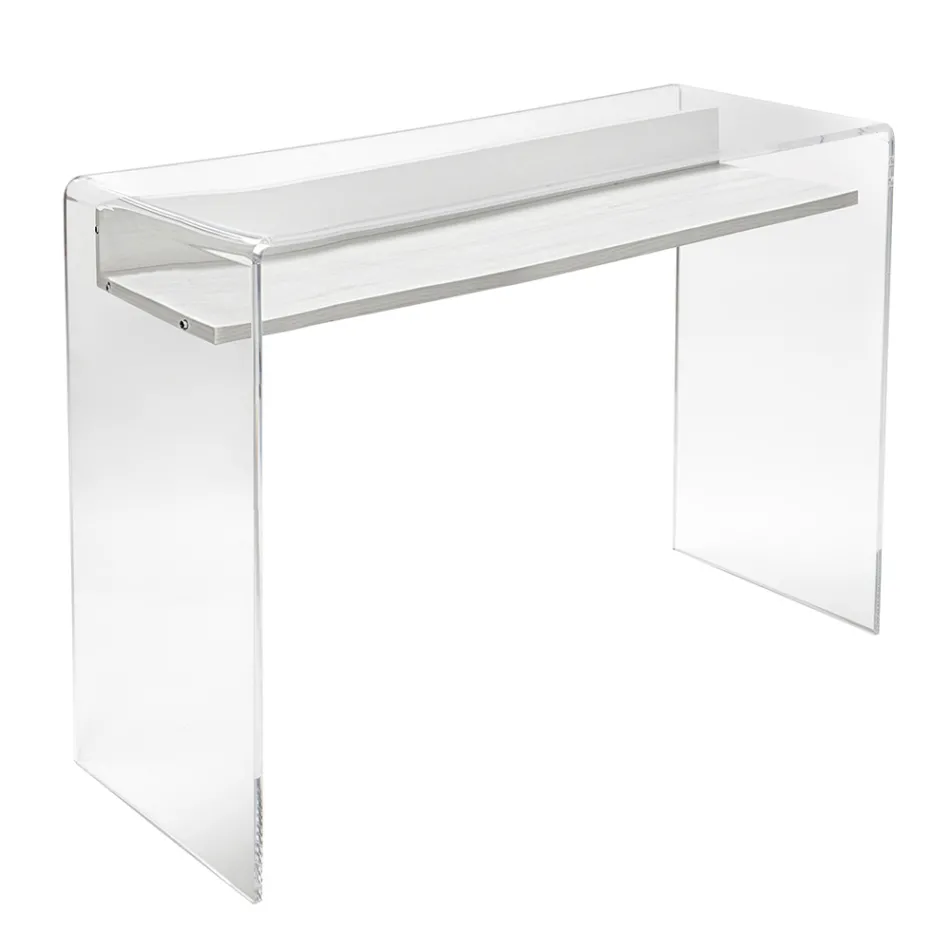 Transparant plexiglas bureau met design houten plank - Carducci Viadurini