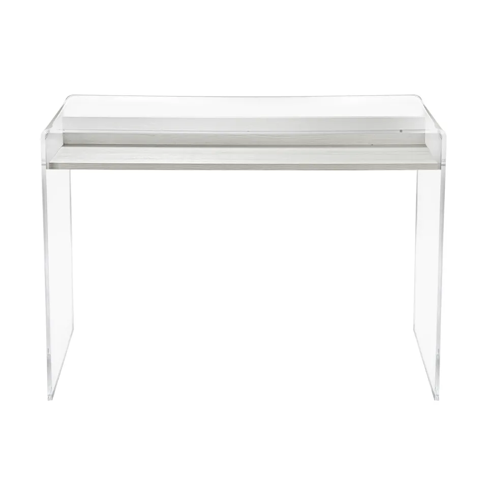 Transparant plexiglas bureau met design houten plank - Carducci Viadurini