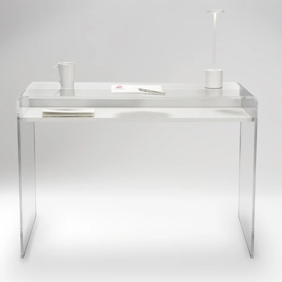 Transparant plexiglas bureau met design houten plank - Carducci Viadurini