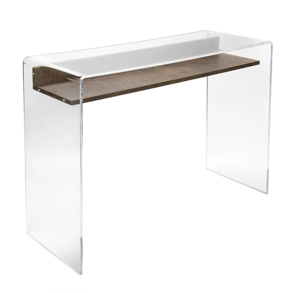 Transparant plexiglas bureau met design houten plank - Carducci Viadurini