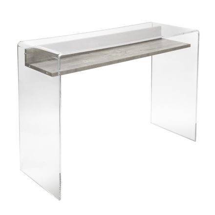 Transparant plexiglas bureau met design houten plank - Carducci Viadurini