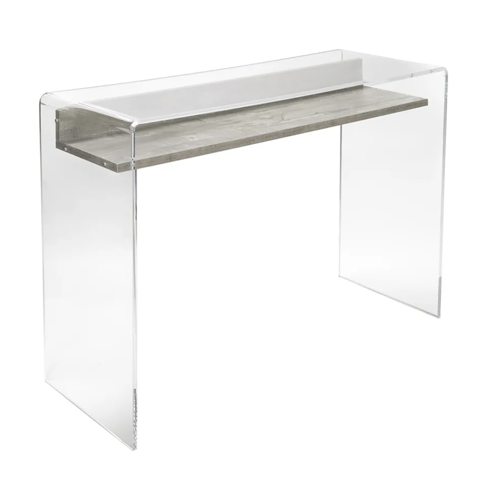 Transparant plexiglas bureau met design houten plank - Carducci Viadurini