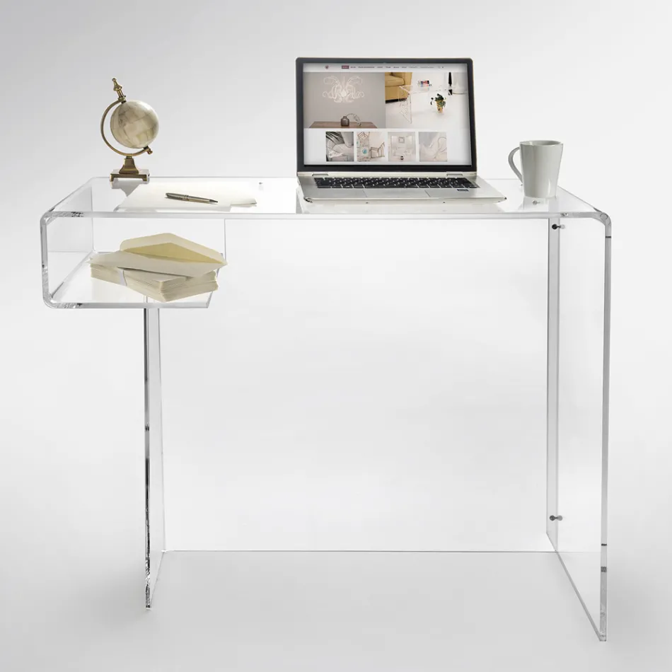 Doorzichtig plexiglas bureau met plank Made in Italy - Studiorum Viadurini
