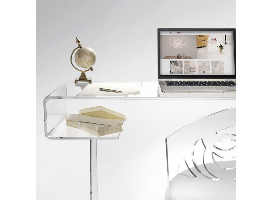 Doorzichtig plexiglas bureau met plank Made in Italy - Studiorum Viadurini