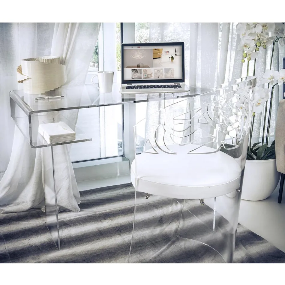 Doorzichtig plexiglas bureau met plank Made in Italy - Studiorum Viadurini