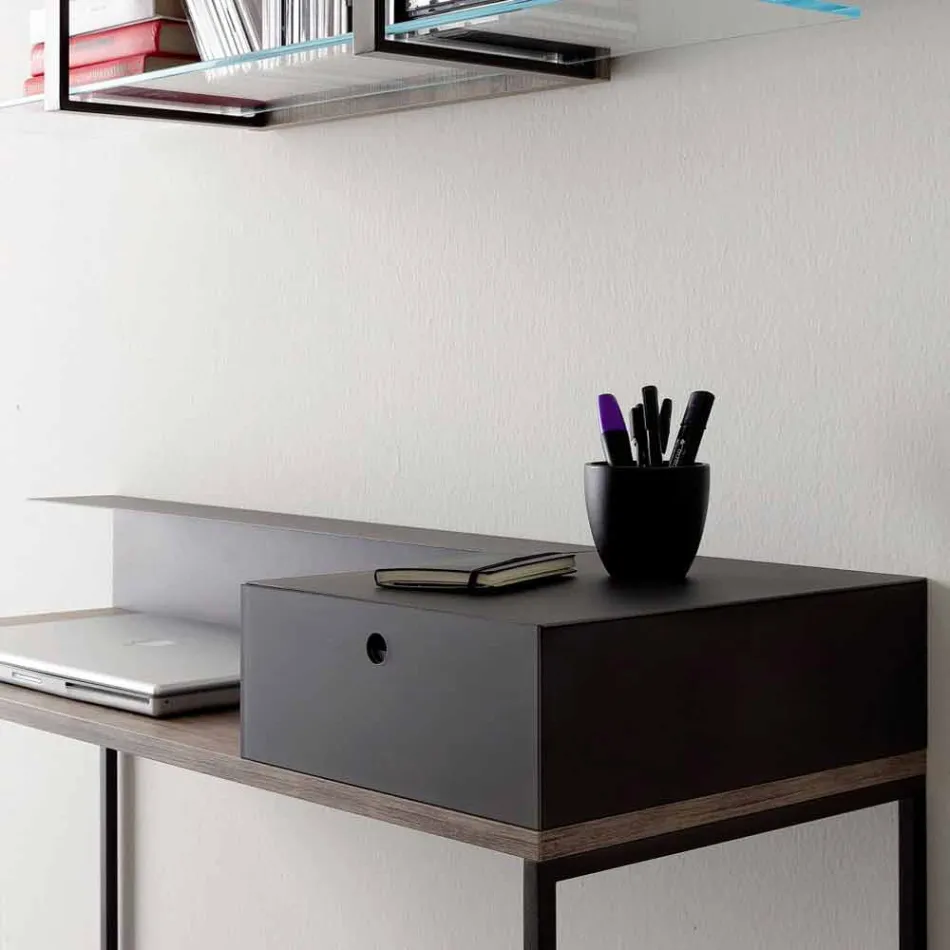 Modern bureau in metaal en melamine met lade Made in Italy - Iridio Viadurini