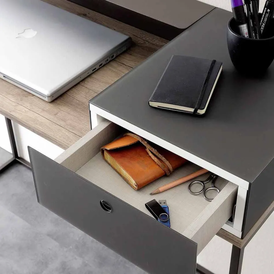 Modern bureau in metaal en melamine met lade Made in Italy - Iridio Viadurini