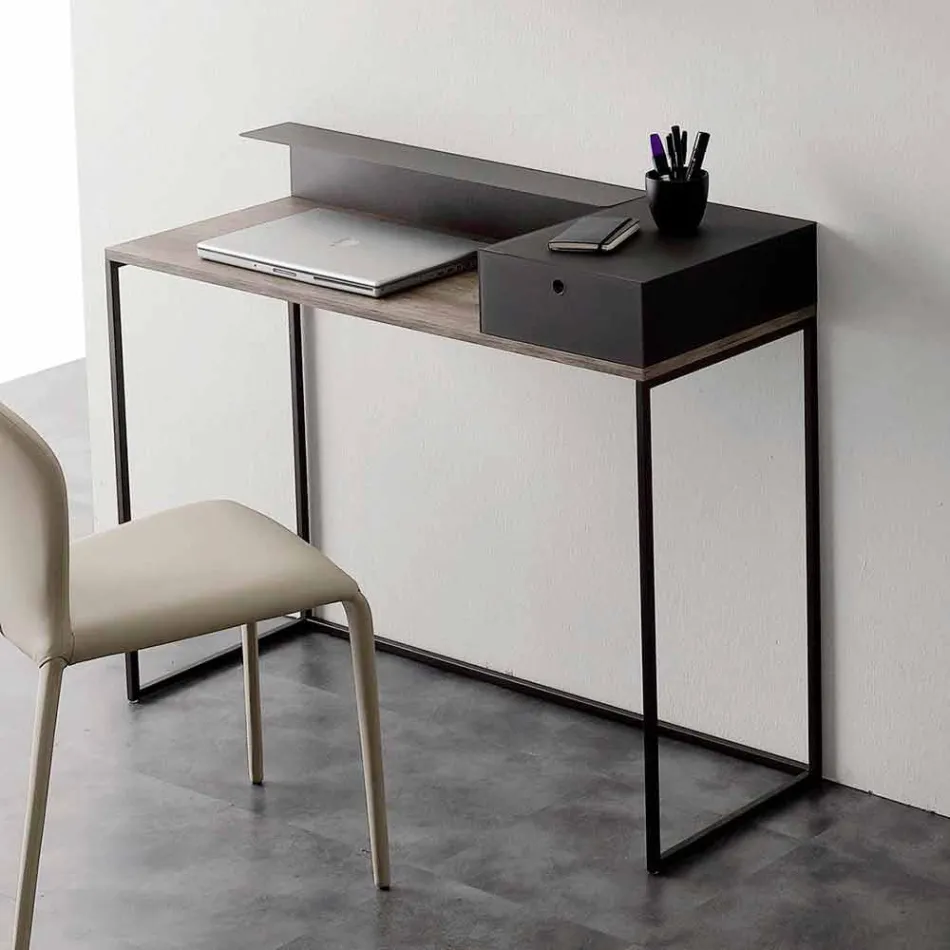 Modern bureau in metaal en melamine met lade Made in Italy - Iridio Viadurini
