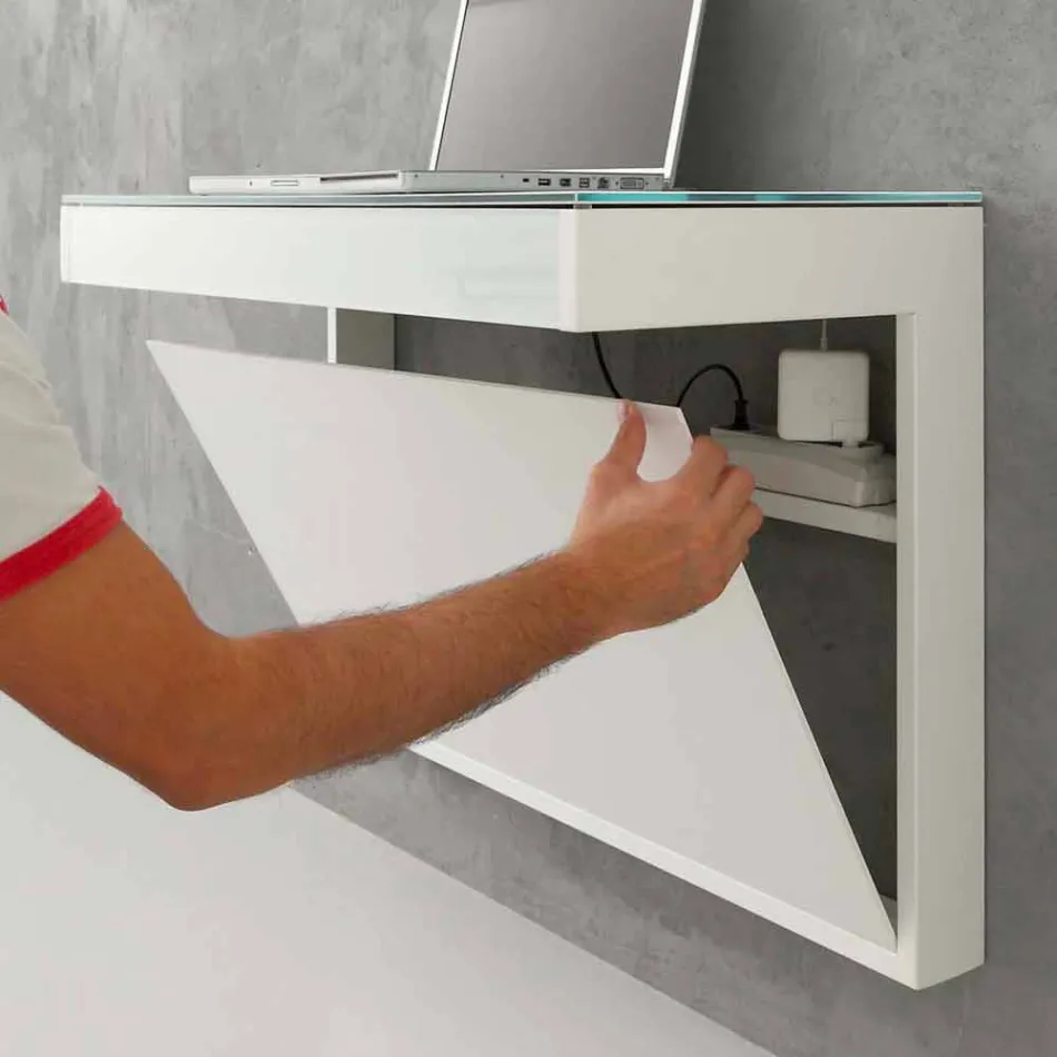 Hangend bureau in kristal met metalen structuur Made in Italy - Silicium Viadurini