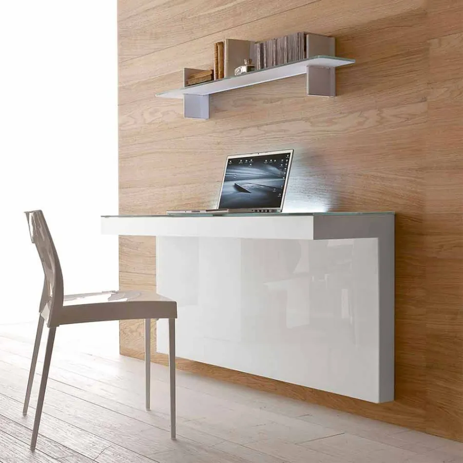 Hangend bureau in kristal met metalen structuur Made in Italy - Silicium Viadurini