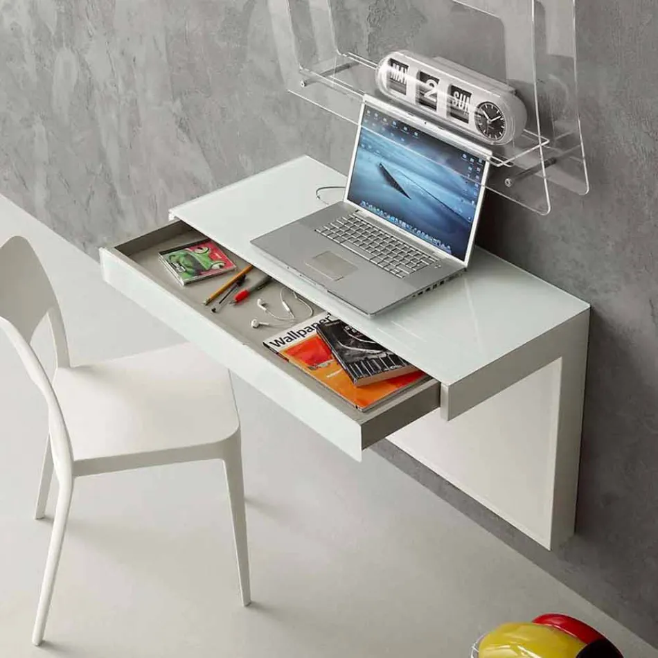 Hangend bureau in kristal met metalen structuur Made in Italy - Silicium Viadurini