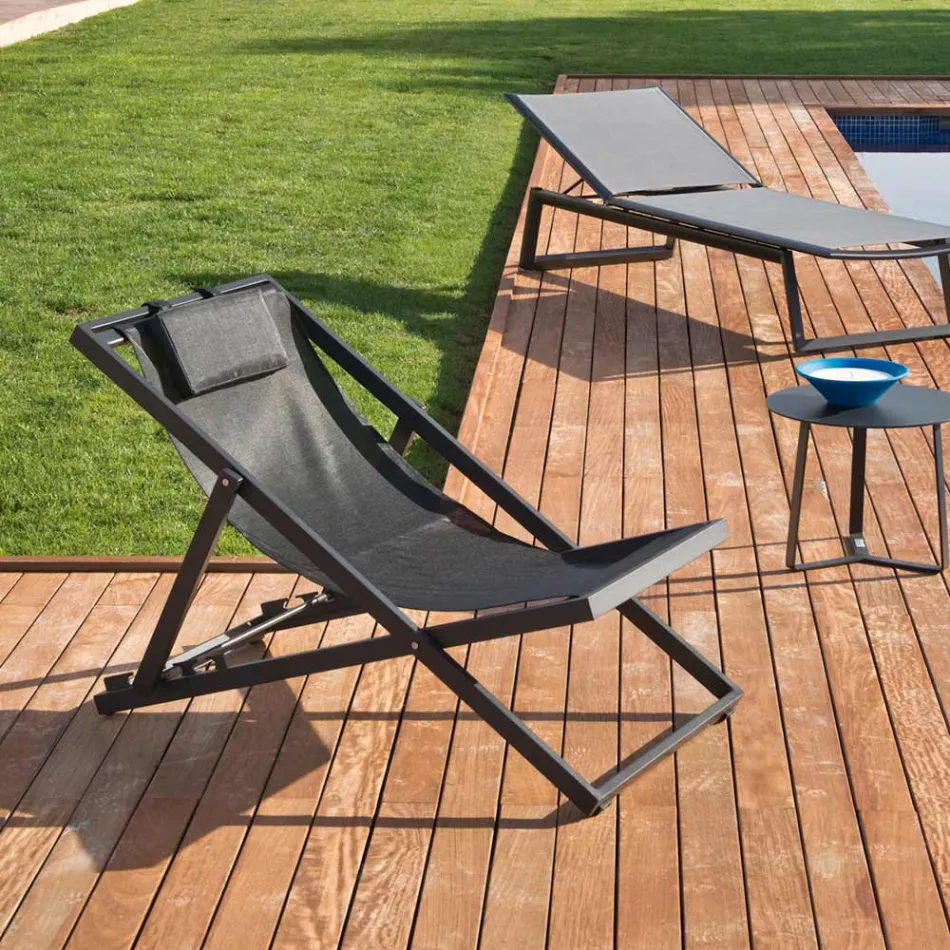 Tuinligstoel van geverfd aluminium en textiel, 2 stuks - Jhonathan Viadurini