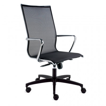 Hoge ergonomische draaibare bureaustoel met wielen en armleuningen - Filanna Viadurini