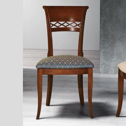 Klassieke stoel in beukenhout met gedecoreerde rug en stof - Milissa Viadurini