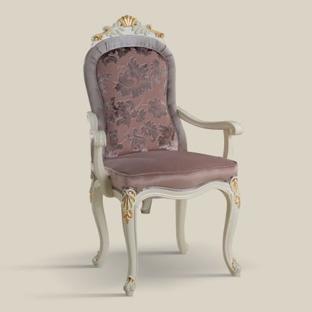 Klassieke stoel wit hout en gestoffeerde stof Made in Italy - Barok Viadurini