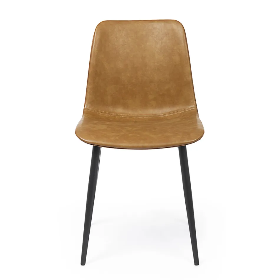 Vintage design keuken- of woonkamerstoel in staal en eco-leer 2 stuks - Rekko Viadurini