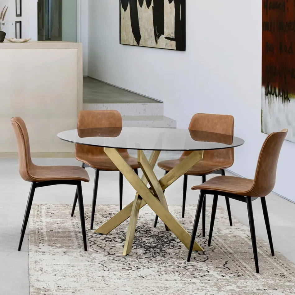 Vintage design keuken- of woonkamerstoel in staal en eco-leer 2 stuks - Rekko Viadurini