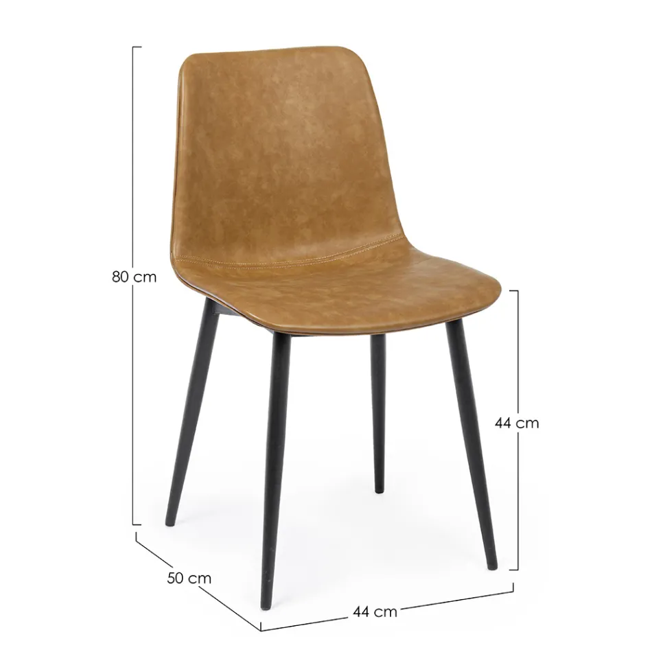 Vintage design keuken- of woonkamerstoel in staal en eco-leer 2 stuks - Rekko Viadurini