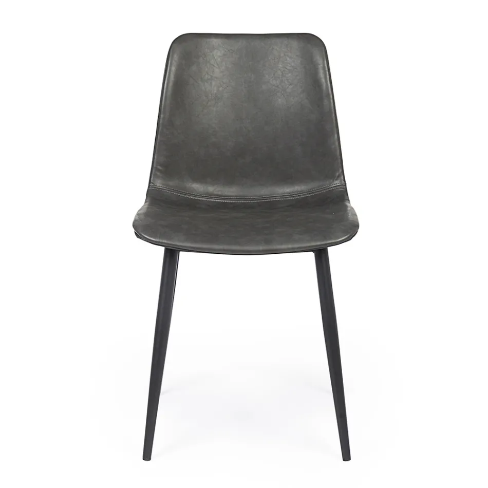 Vintage design keuken- of woonkamerstoel in staal en eco-leer 2 stuks - Rekko Viadurini