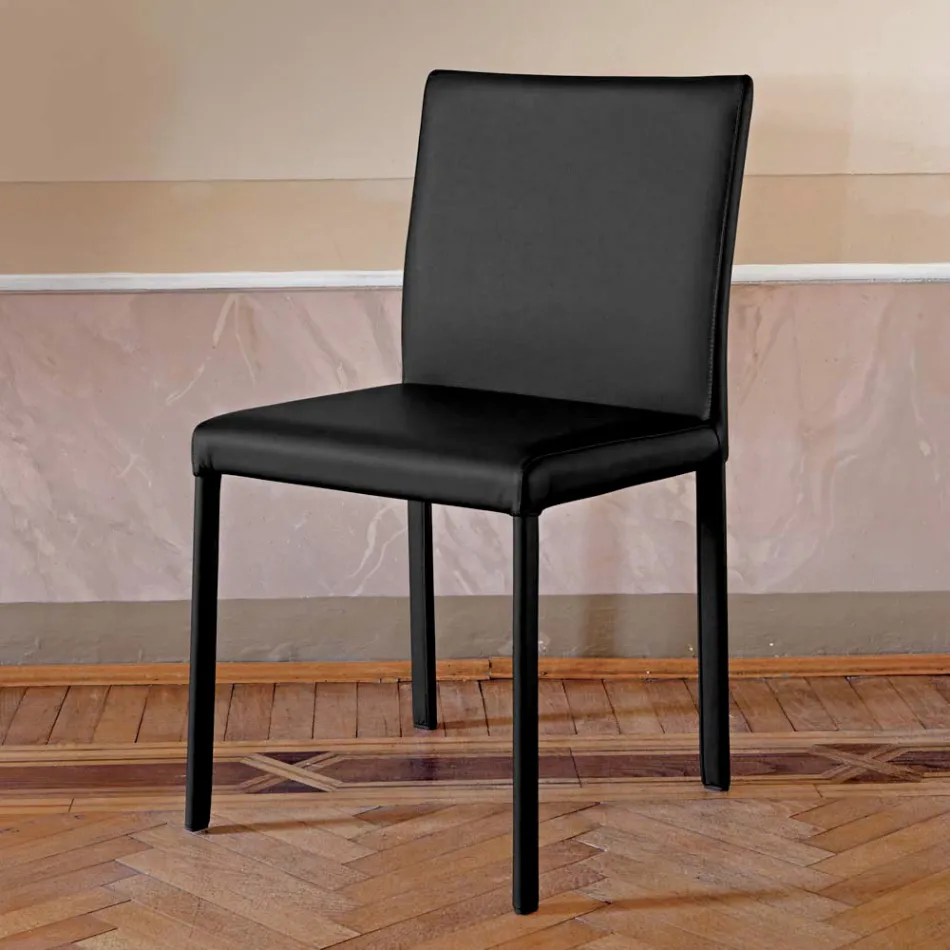 Designer keukenstoel volledig bekleed met leer, gemaakt in Italië - Tara Viadurini