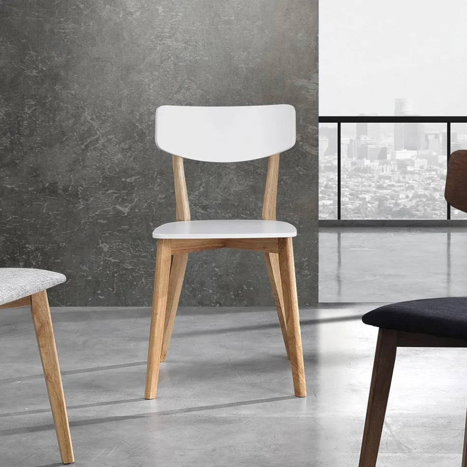 Keukenstoel in massief wit en eiken gebeitst hout 2 stuks - Tonino Viadurini