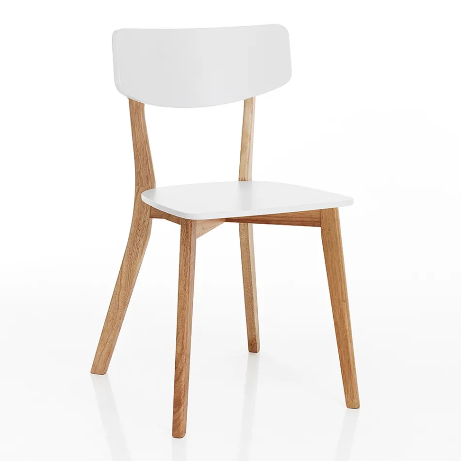 Keukenstoel in massief wit en eiken gebeitst hout 2 stuks - Tonino Viadurini