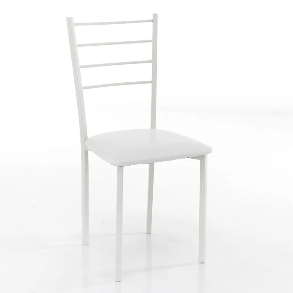 Keukenstoel in synthetisch leer en geverfd metaal 4 stuks - Remida Viadurini