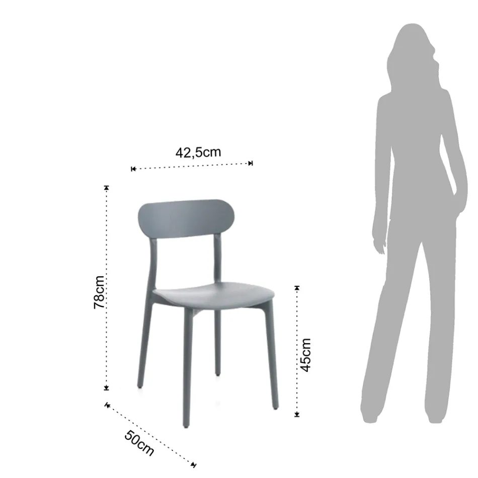 Keukenstoel in Wit of Mat Grijs Polypropyleen 4 Stuks - Milan Viadurini
