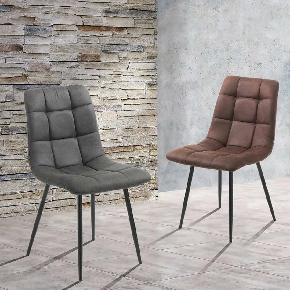 Stoffen keukenstoel met zwart metalen poten 4 stuks - lichtblauw Viadurini