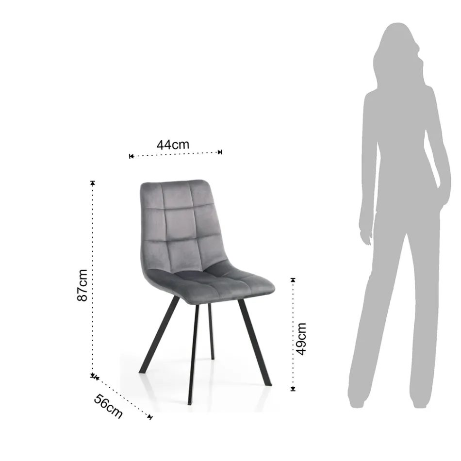 Stoffen keukenstoel met zwart metalen poten 4 stuks - lichtblauw Viadurini