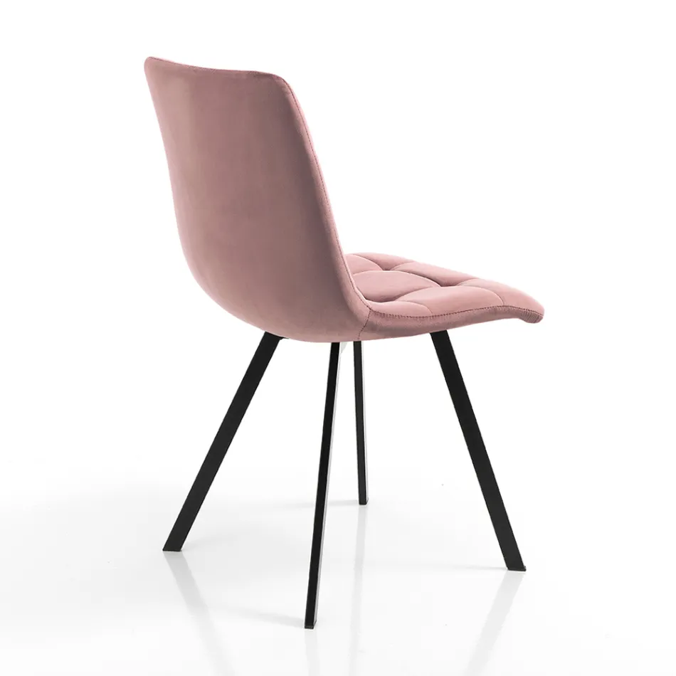 Stoffen keukenstoel met zwart metalen poten 4 stuks - lichtblauw Viadurini