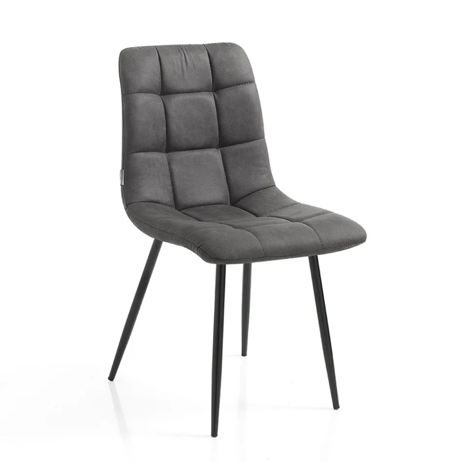 Stoffen keukenstoel met zwart metalen poten 4 stuks - lichtblauw Viadurini