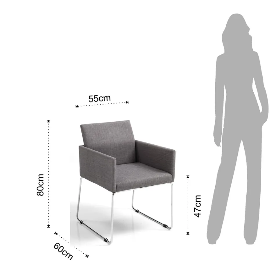 Keukenstoel in grijze stof met metalen onderstel 2 stuks - Shutter Viadurini