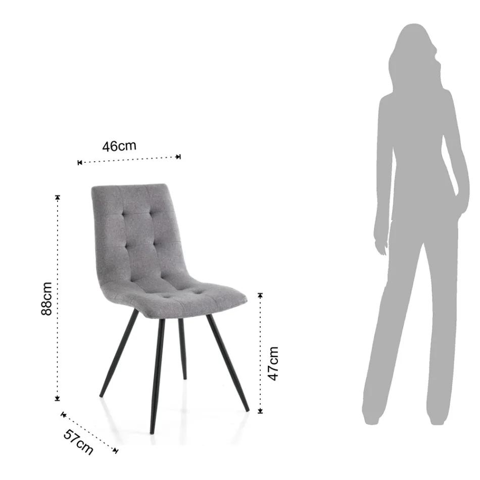 Keukenstoel in grijze stof en mat zwart metaal 2 stuks - Scirocco Viadurini