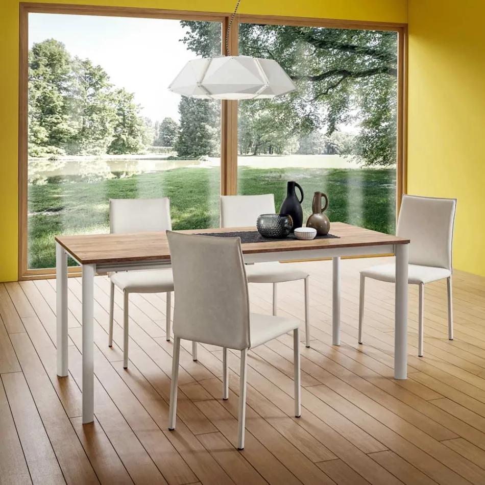 Keukenstoel volledig bekleed met eco-leer, gemaakt in Italië, 2 stuks - Maria Viadurini