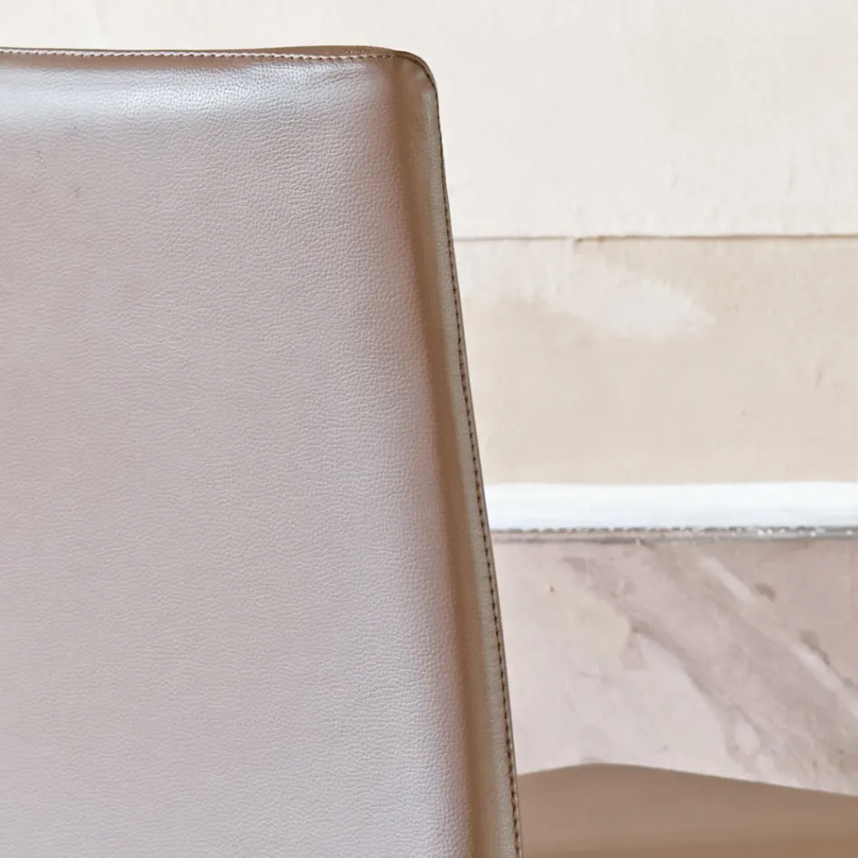 Keukenstoel bekleed met leer met essenstructuur Made in Italy - Sunny Viadurini