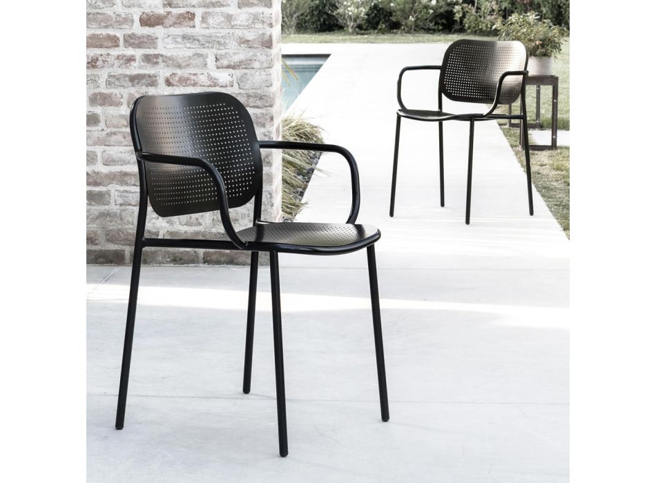 Buitenstoel met metalen armleuningen Made in Italy 2 stuks - Synergy Viadurini