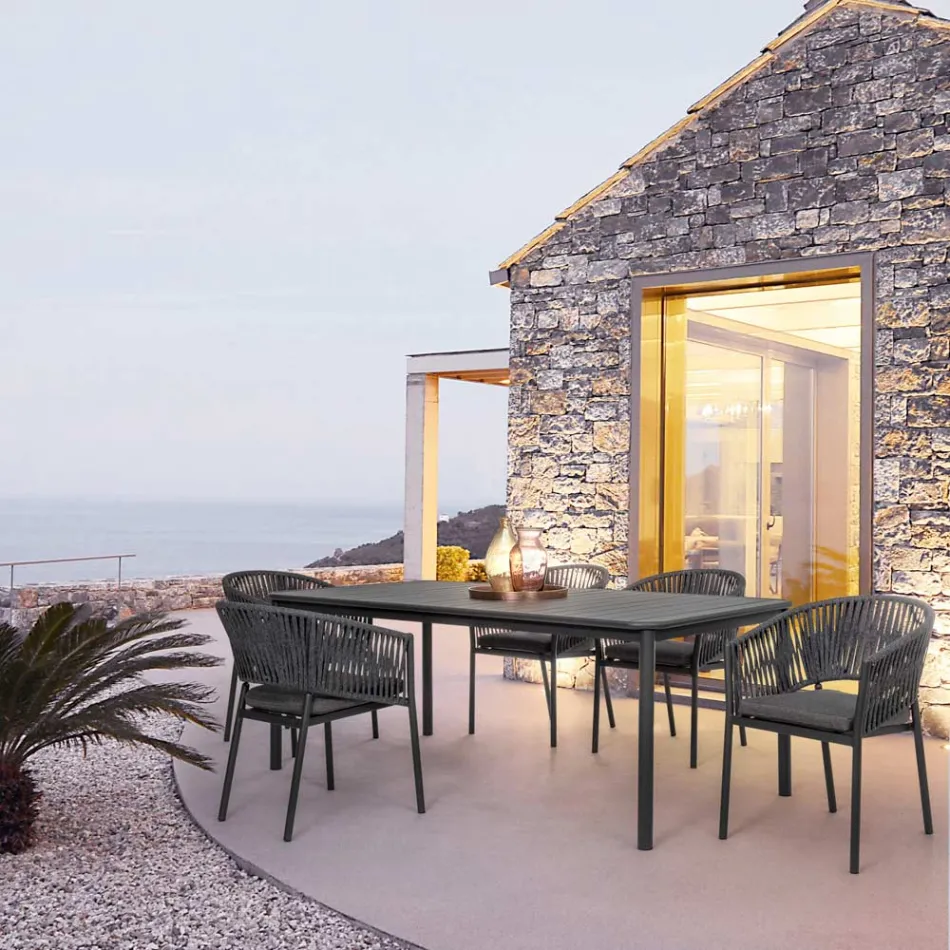 Stapelbare buitenstoel met stoffen zitting, Homemotion 4 stuks - Aleandro Viadurini