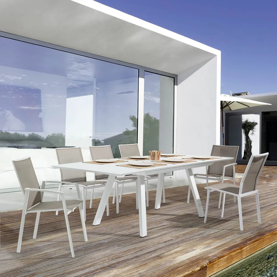 Stapelbare buitenstoel in aluminium en textiel, Homemotion 4 stuks - Serge Viadurini