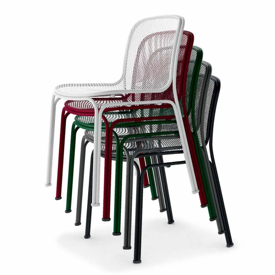 Stapelbare metalen stoel voor buiten gemaakt in Italië, 4 stuks - Prunella Viadurini