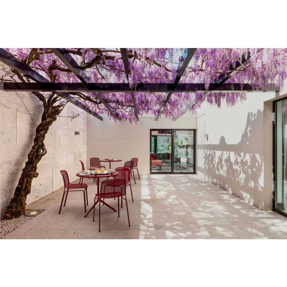 Stapelbare metalen stoel voor buiten gemaakt in Italië, 4 stuks - Prunella Viadurini