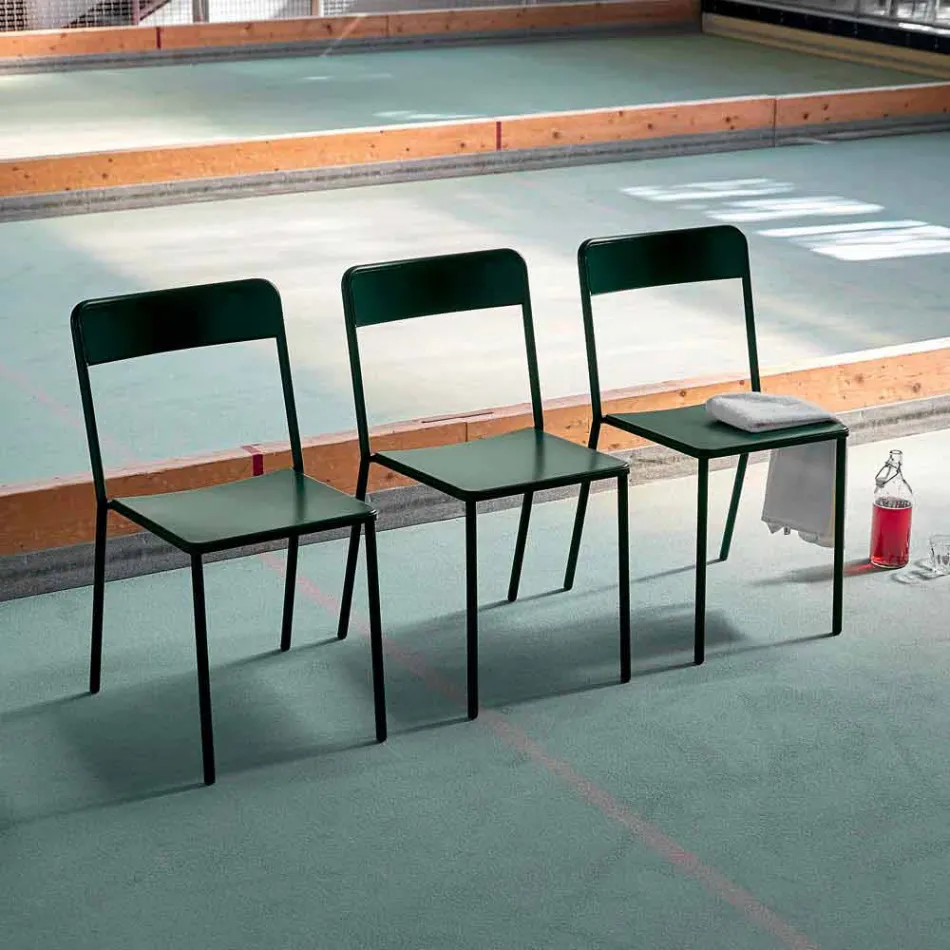 Stapelbare metalen stoel voor buiten gemaakt in Italië, 4 stuks - Xylia Viadurini